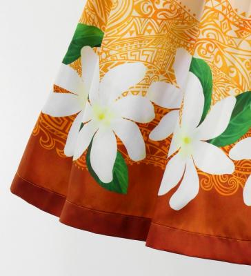 Hula Shantung Pa'u Skirt with Tiare & Kahiko Print / Luxury Collection / Orange /J3082or