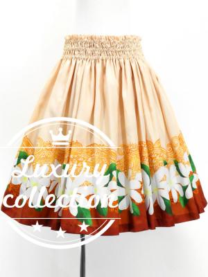Hula Shantung Pa'u Skirt with Tiare & Kahiko Print / Luxury Collection / Orange /J3082or