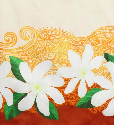 Hula Shantung Pa'u Skirt with Tiare & Kahiko Print / Luxury Collection / Orange /J3082or