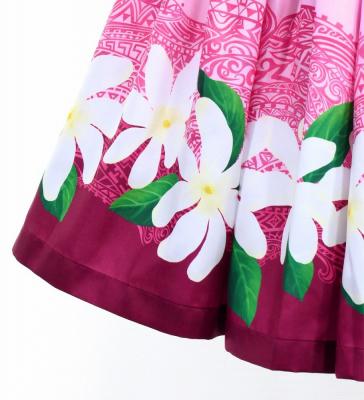 Hula Shantung Pa'u Skirt with Tiare & Kahiko Print / Luxury Collection / Pink / J3082pi