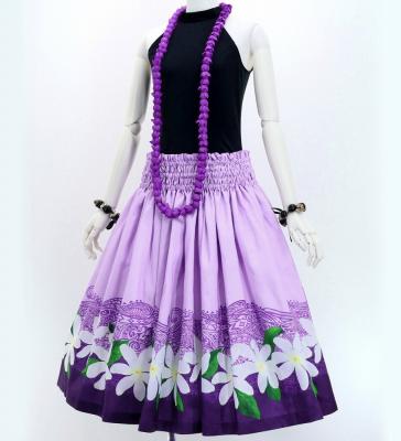 Hula Shantung Pa'u Skirt with Tiare & Kahiko Print / Luxury Collection / Purple / J3082pu