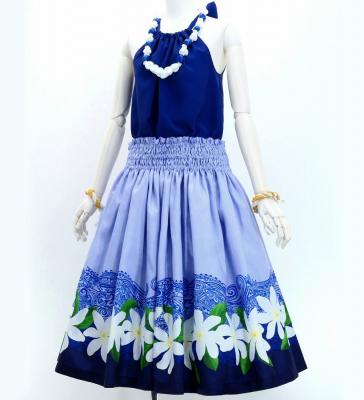 Hula Shantung Pa'u Skirt with Tiare & Kahiko Print / Luxury Collection / PPL & NV / J3082punv