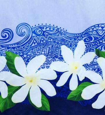 Hula Shantung Pa'u Skirt with Tiare & Kahiko Print / Luxury Collection / PPL & NV / J3082punv