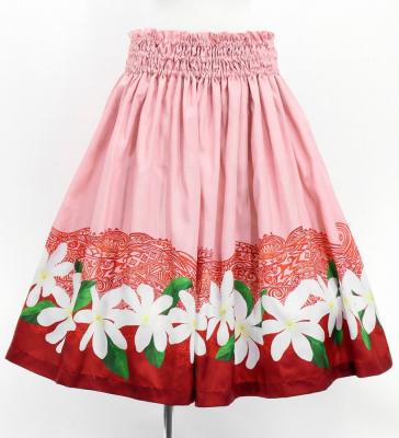 Hula Shantung Pa'u Skirt with Tiare & Kahiko Print / Luxury Collection / Red / J3082rd