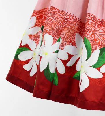 Hula Shantung Pa'u Skirt with Tiare & Kahiko Print / Luxury Collection / Red / J3082rd