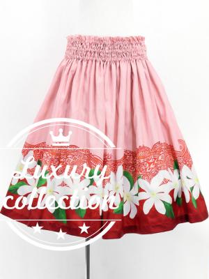 Hula Shantung Pa'u Skirt with Tiare & Kahiko Print / Luxury Collection / Red / J3082rd