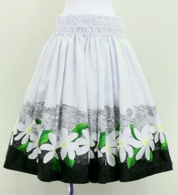 Hula Shantung Pa'u Skirt with Tiare & Kahiko Print / Luxury Collection / WH&BK / J3082whbk