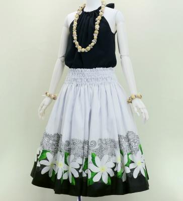 Hula Shantung Pa'u Skirt with Tiare & Kahiko Print / Luxury Collection / WH&BK / J3082whbk