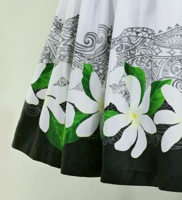 Hula Shantung Pa'u Skirt with Tiare & Kahiko Print / Luxury Collection / WH&BK / J3082whbk