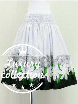Hula Shantung Pa'u Skirt with Tiare & Kahiko Print / Luxury Collection / WH&BK / J3082whbk