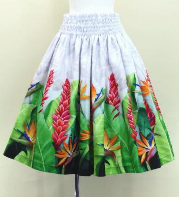 Hula Shantung Pa'u Skirt with Red Ginger & Strelitzia Print / Luxury Collection / J3086-1
