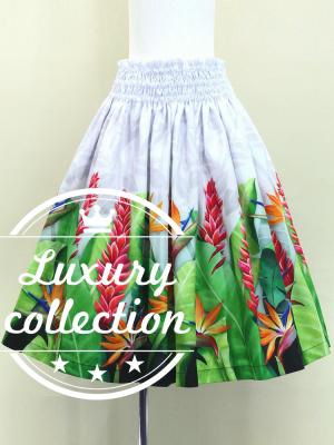 Hula Shantung Pa'u Skirt with Red Ginger & Strelitzia Print / Luxury Collection / J3086-1
