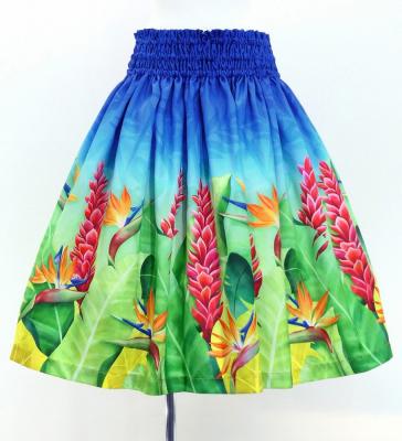 Hula Shantung Pa'u Skirt with Red Ginger & Strelitzia Print / Luxury Collection / J3086-2