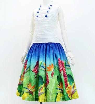 Hula Shantung Pa'u Skirt with Red Ginger & Strelitzia Print / Luxury Collection / J3086-2