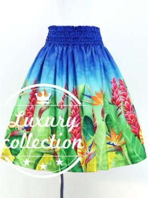 Hula Shantung Pa'u Skirt with Red Ginger & Strelitzia Print / Luxury Collection / J3086-2