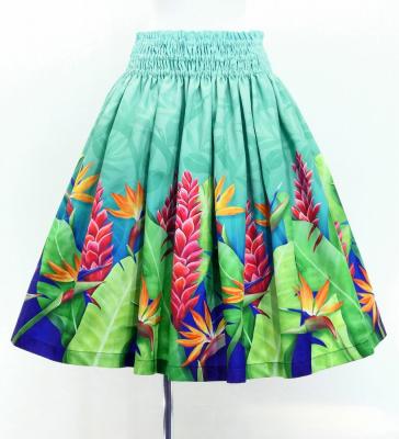 Hula Shantung Pa'u Skirt with Red Ginger & Strelitzia Print / Luxury Collection / J3086-3