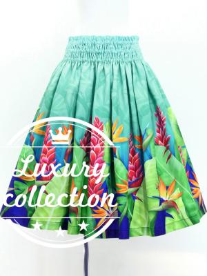 Hula Shantung Pa'u Skirt with Red Ginger & Strelitzia Print / Luxury Collection / J3086-3