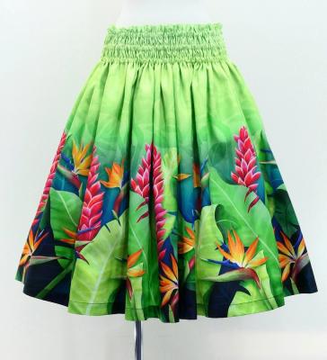 Hula Shantung Pa'u Skirt with Red Ginger & Strelitzia Print / Luxury Collection / J3086-4