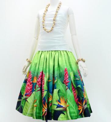 Hula Shantung Pa'u Skirt with Red Ginger & Strelitzia Print / Luxury Collection / J3086-4