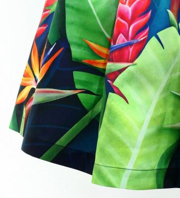 Hula Shantung Pa'u Skirt with Red Ginger & Strelitzia Print / Luxury Collection / J3086-4
