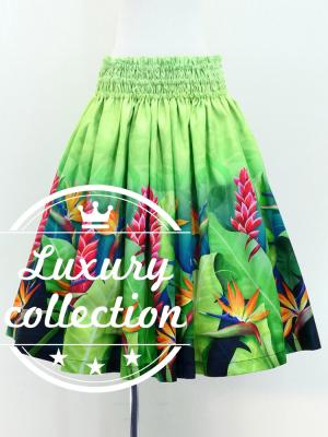 Hula Shantung Pa'u Skirt with Red Ginger & Strelitzia Print / Luxury Collection / J3086-4