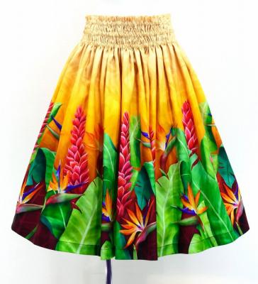 Hula Shantung Pa'u Skirt with Red Ginger & Strelitzia Print / Luxury Collection / J3086-5