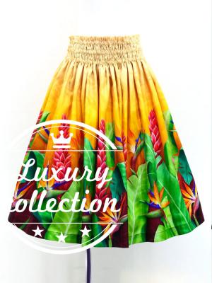 Hula Shantung Pa'u Skirt with Red Ginger & Strelitzia Print / Luxury Collection / J3086-5