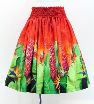 Hula Shantung Pa'u Skirt with Red Ginger & Strelitzia Print / Luxury Collection / J3086-6