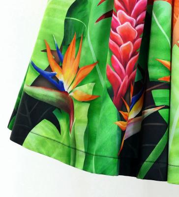 Hula Shantung Pa'u Skirt with Red Ginger & Strelitzia Print / Luxury Collection / J3086-6