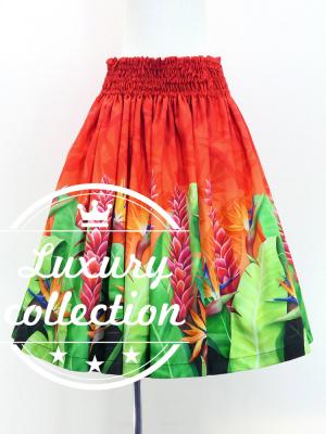 Hula Shantung Pa'u Skirt with Red Ginger & Strelitzia Print / Luxury Collection / J3086-6