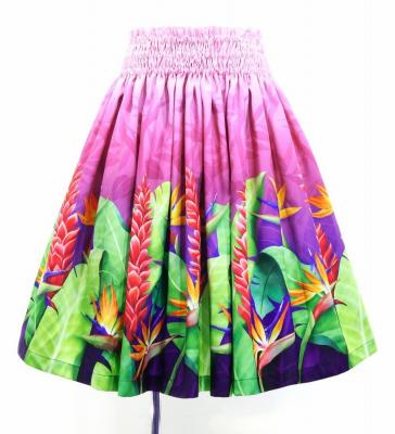 Hula Shantung Pa'u Skirt with Red Ginger & Strelitzia Print / Luxury Collection / J3086-7