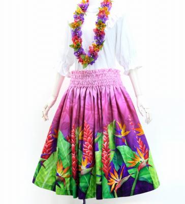 Hula Shantung Pa'u Skirt with Red Ginger & Strelitzia Print / Luxury Collection / J3086-7