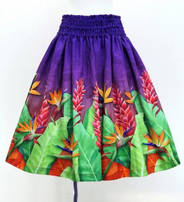 Hula Shantung Pa'u Skirt with Red Ginger & Strelitzia Print / Luxury Collection / J3086-8