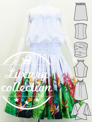 Hula Blouse & Pa'u Set-Up with Red Ginger & Strelitzia Print / Luxury Collection / J3087-1