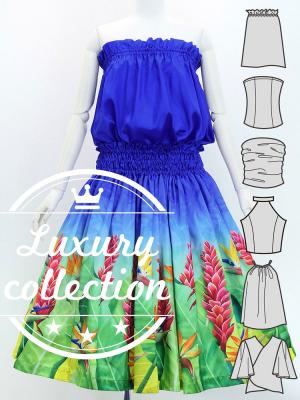 Hula Blouse & Pa'u Set-Up with Red Ginger & Strelitzia Print / Luxury Collection / J3087-2