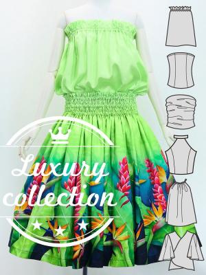 Hula Blouse & Pa'u Set-Up with Red Ginger & Strelitzia Print / Luxury Collection /J3087-4