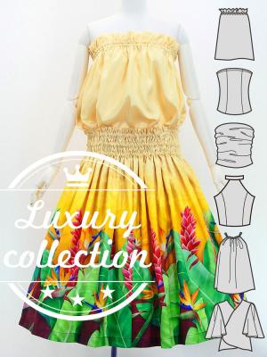 Hula Blouse & Pa'u Set-Up with Red Ginger & Strelitzia Print / Luxury Collection / J3087-5