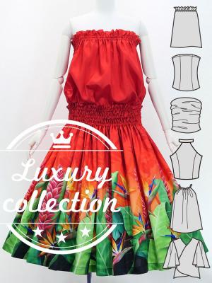 Hula Blouse & Pa'u Set-Up with Red Ginger & Strelitzia Print / Luxury Collection / J3087-6