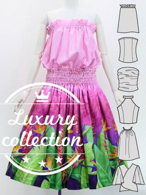 Hula Blouse & Pa'u Set-Up with Red Ginger & Strelitzia Print / Luxury Collection / J3087-7