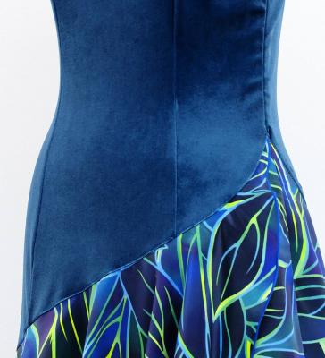 Hula One Shoulder Dress with Ti Leaf/ Luxury Collection / Blue / J3088bl
