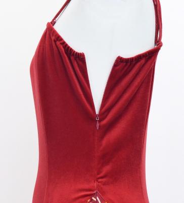 Hula One Shoulder Dress with Ti Leaf/ Luxury Collection / Dark Red / J3088drd