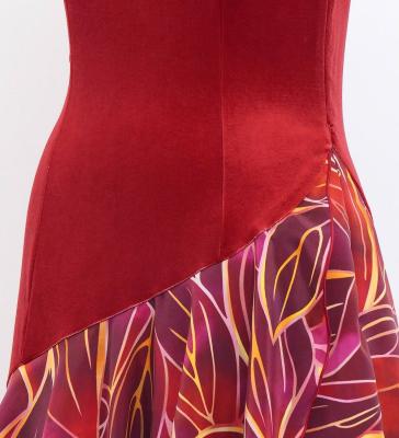 Hula One Shoulder Dress with Ti Leaf/ Luxury Collection / Dark Red / J3088drd