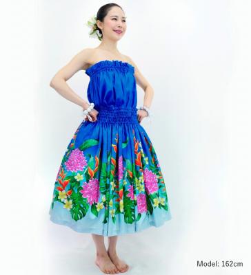 Hula Blouse & Pa'u Set-Up with Torch Ginger & Heliconia Print / Luxury Collection / J3089-1