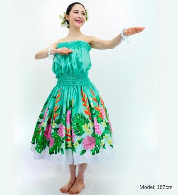 Hula Blouse & Pa'u Set-Up with Torch Ginger & Heliconia Print / Luxury Collection / J3089-2