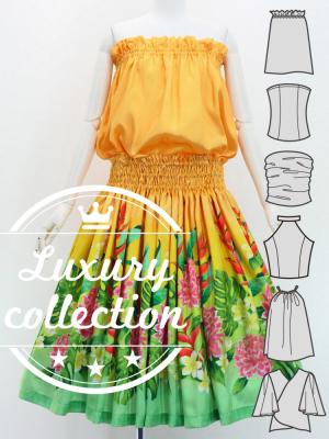 Hula Blouse & Pa'u Set-Up with Torch Ginger & Heliconia Print / Luxury Collection /J3089-4