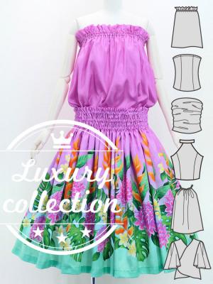 Hula Blouse & Pa'u Set-Up with Torch Ginger & Heliconia Print / Luxury Collection / J3089-6