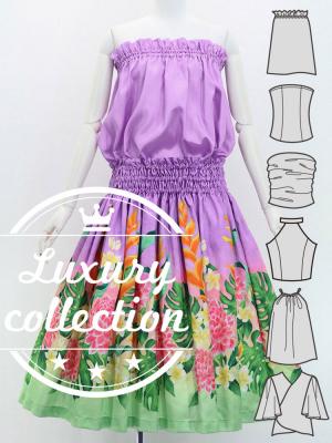 Hula Blouse & Pa'u Set-Up with Torch Ginger & Heliconia Print / Luxury Collection / J3089-7