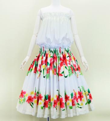 Hula Shantung Tube Top & Pa'u Set-Up with Hibiscus & Plumeria Print / Luxury Collection / J3090be