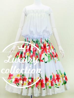 Hula Shantung Tube Top & Pa'u Set-Up with Hibiscus & Plumeria Print / Luxury Collection / J3090be