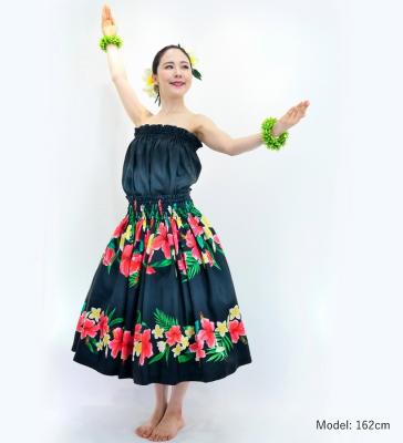 Hula Shantung Tube Top & Pa'u Set-Up with Hibiscus & Plumeria Print / Luxury Collection / J3090bk